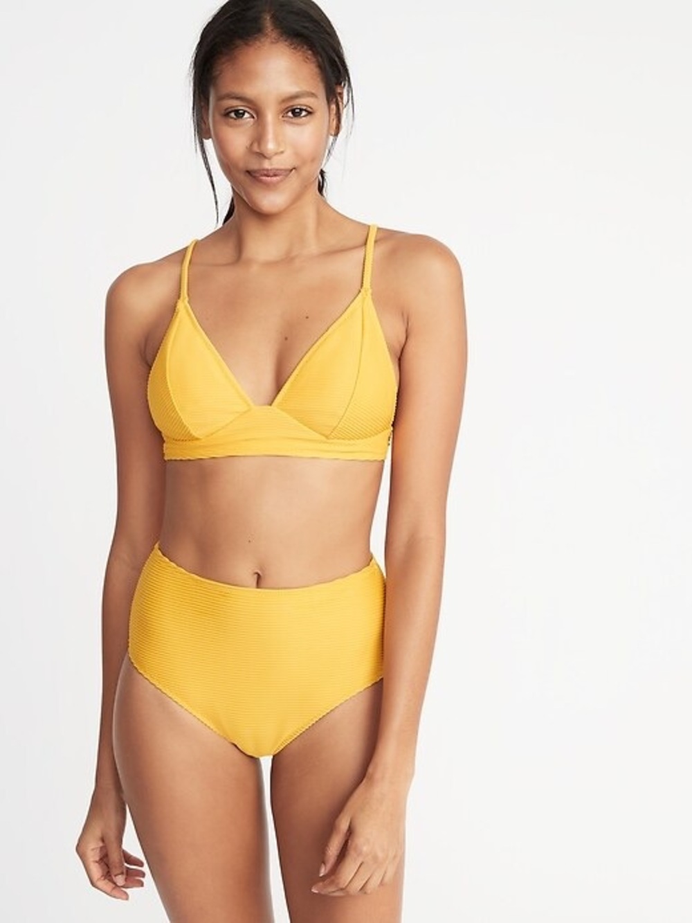 Old Navy Yellow Ribbed Triangle Bikini Set - Picture 2 of 6